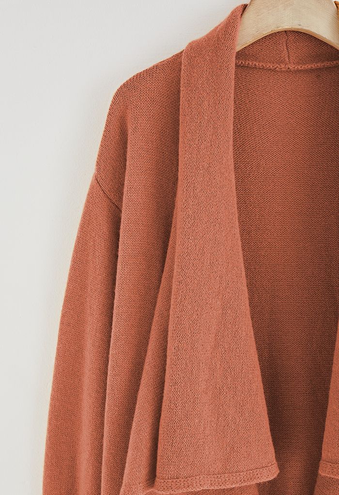Waterfall Longline Knit Cardigan in Orange
