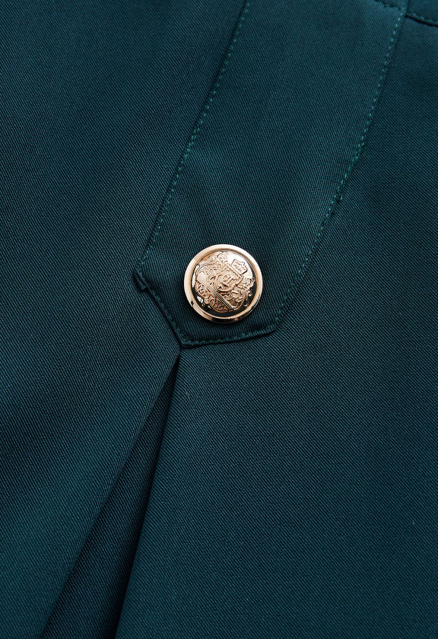 Buttoned Pleated A-Line Skirt in Dark Green