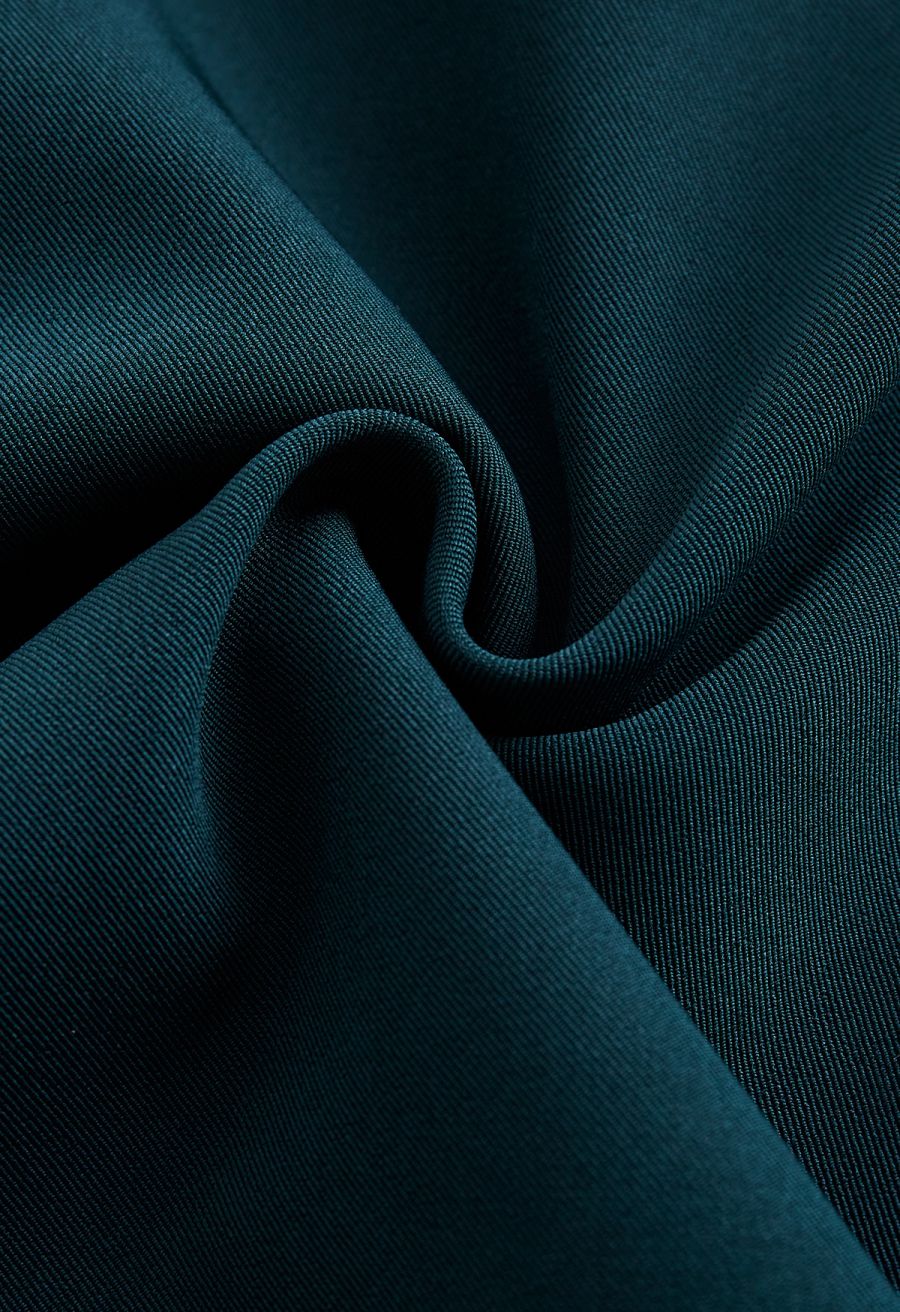 Buttoned Pleated A-Line Skirt in Dark Green