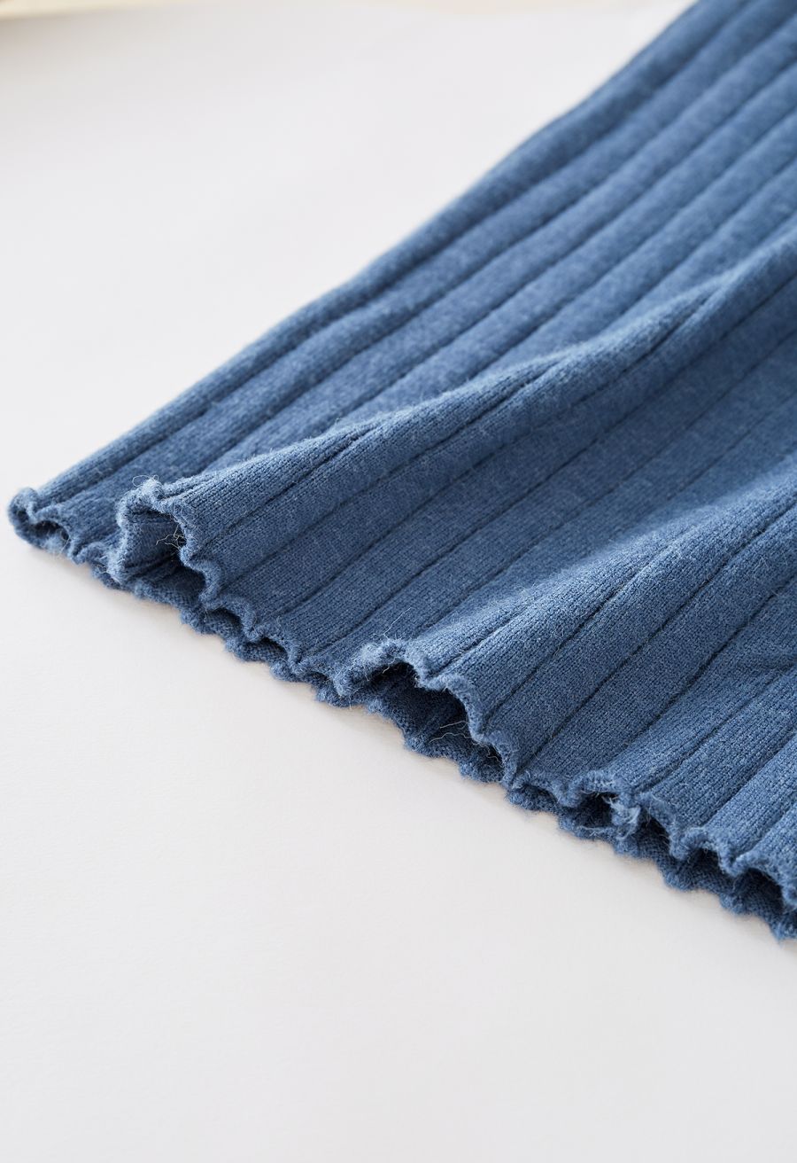Ribbed Straight Leg Knit Pants in Blue
