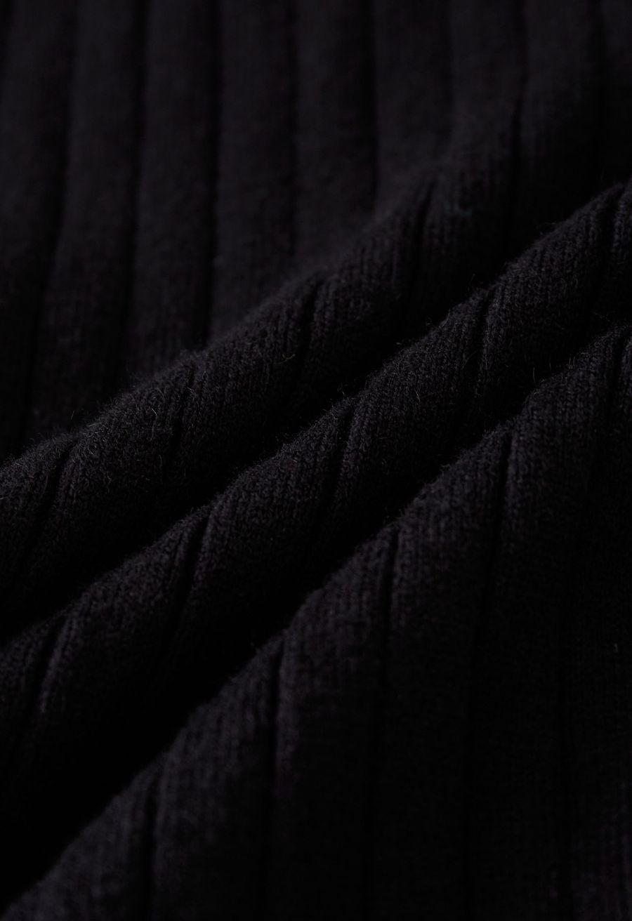 Ribbed Straight Leg Knit Pants in Black