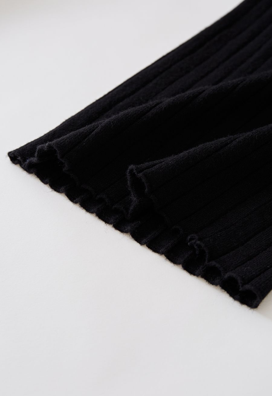 Ribbed Straight Leg Knit Pants in Black