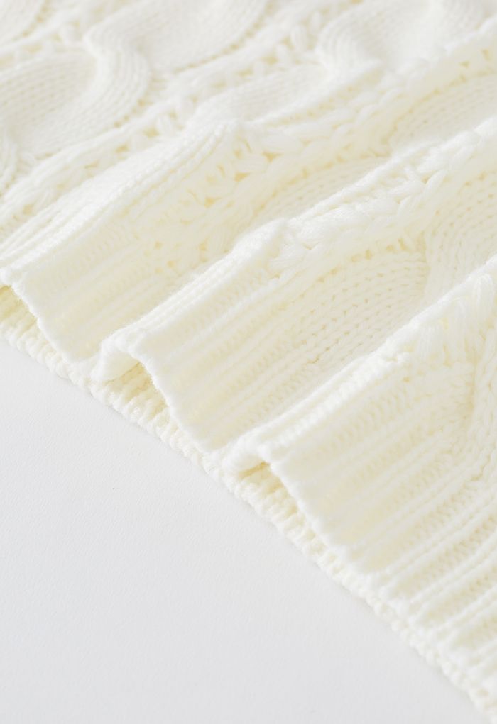 Turtleneck Braid Knit Crop Sweater in Cream