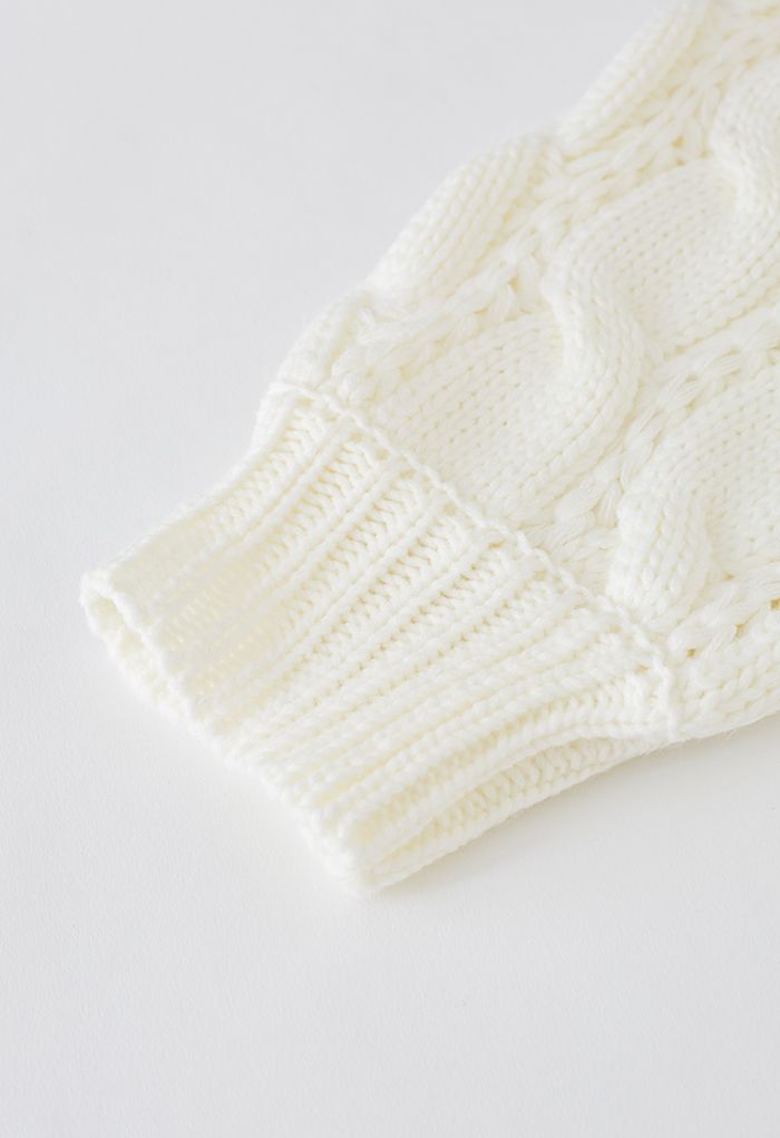 Turtleneck Braid Knit Crop Sweater in Cream
