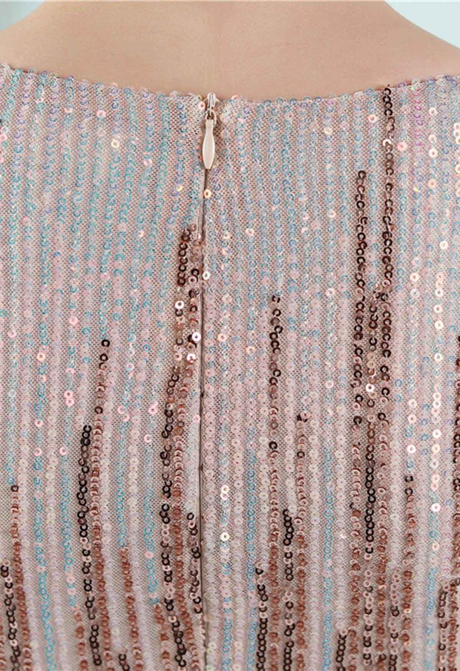 Full Sequin Two-Tone Crisscross Gown in Gold