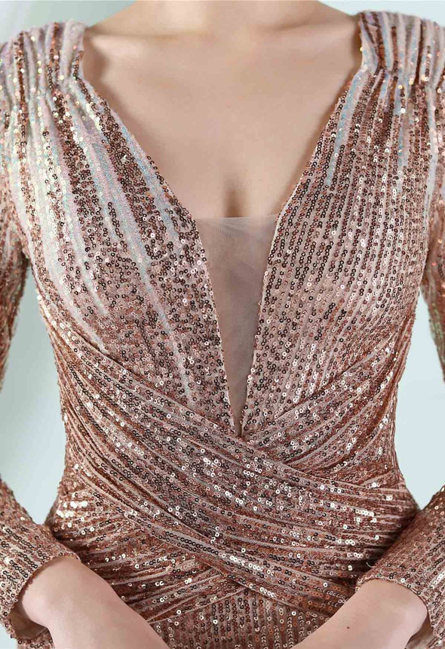 Full Sequin Two-Tone Crisscross Gown in Gold