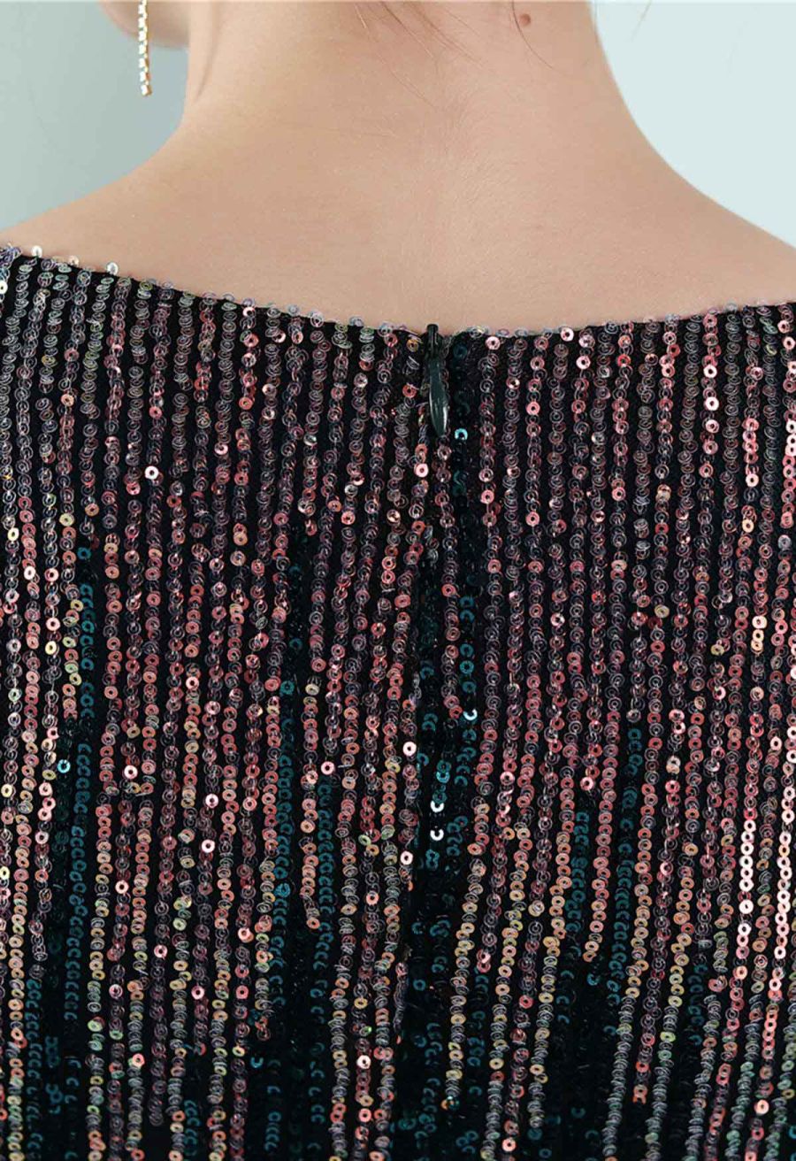 Full Sequin Two-Tone Crisscross Gown in Emerald