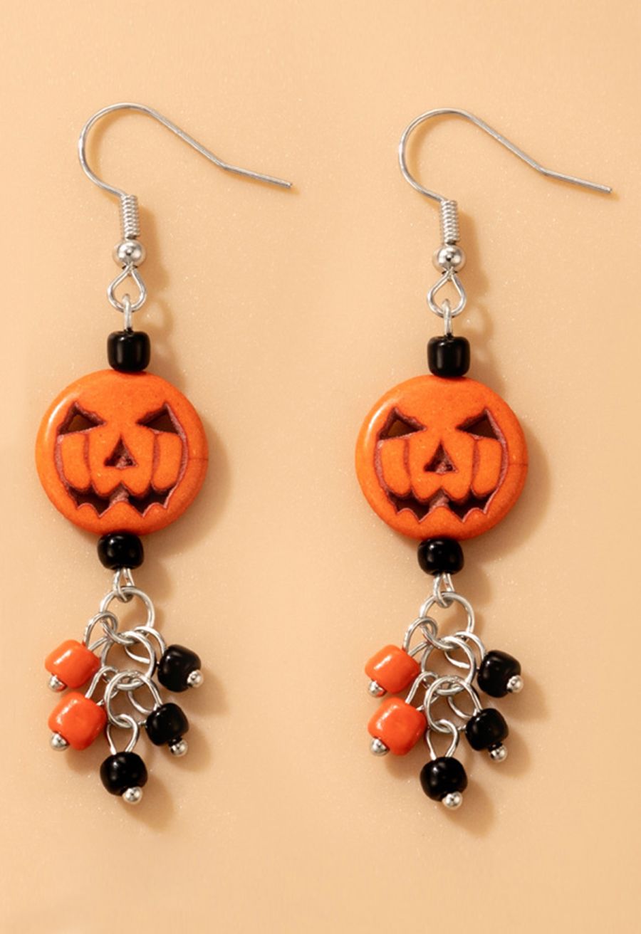 Scratched Pumpkin Beaded Earrings