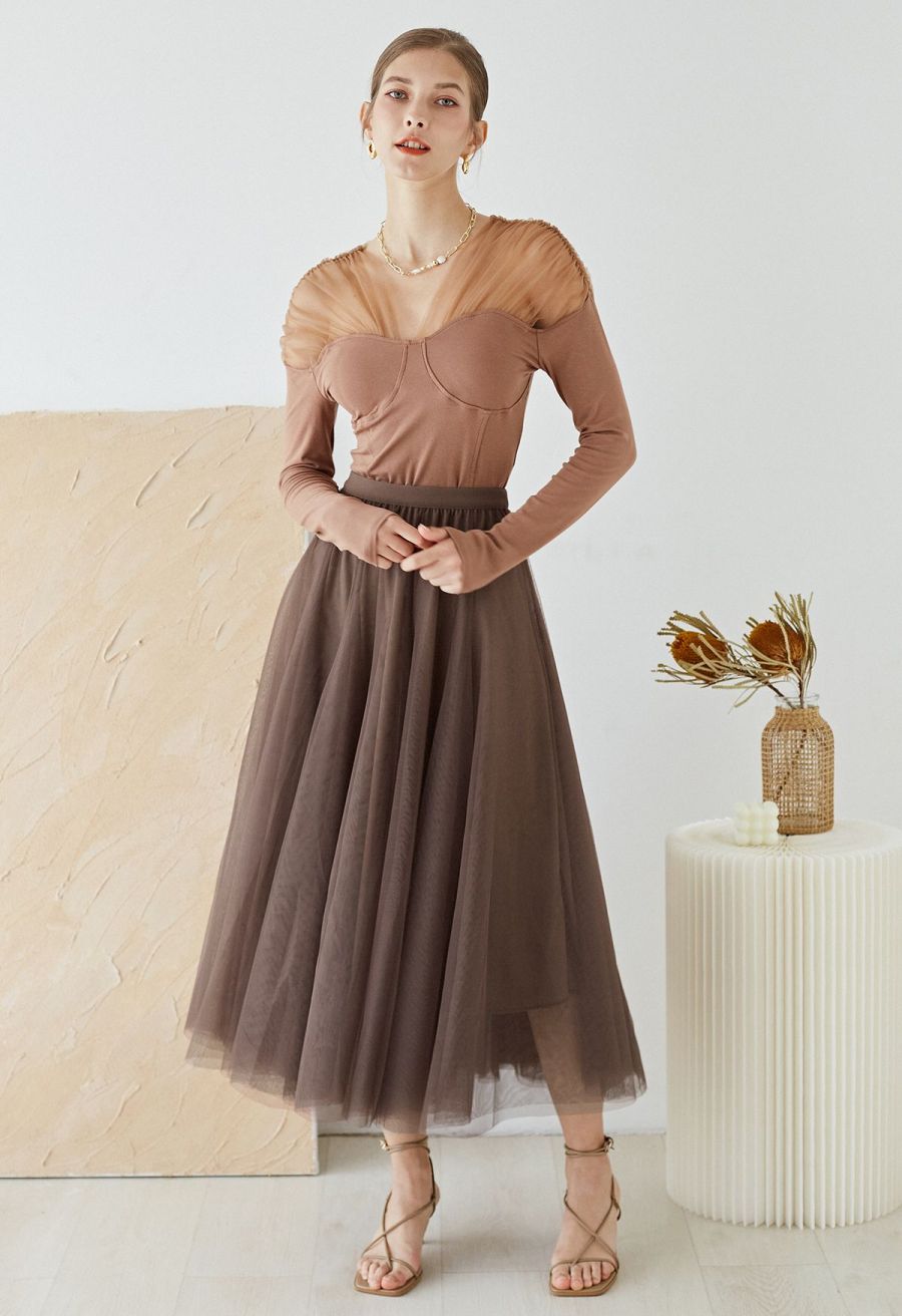 My Secret Garden Tulle Maxi Skirt in Brown