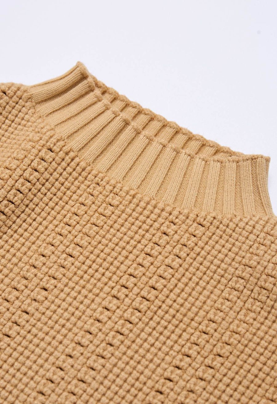 Mock Neck Pleated Knit Twinset Dress in Apricot