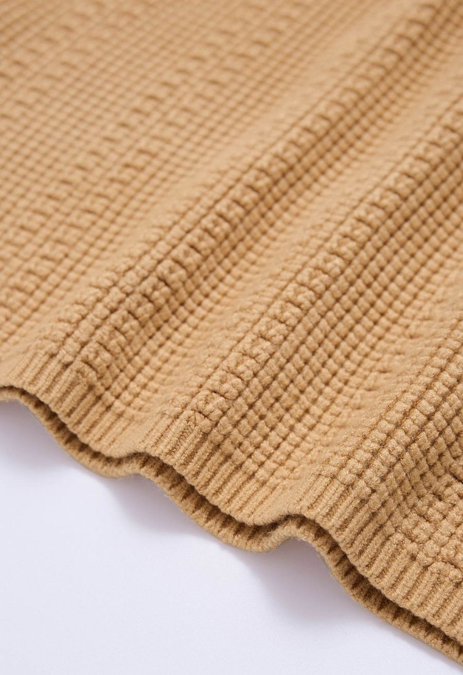 Mock Neck Pleated Knit Twinset Dress in Apricot