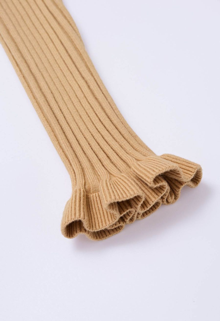 Mock Neck Pleated Knit Twinset Dress in Apricot