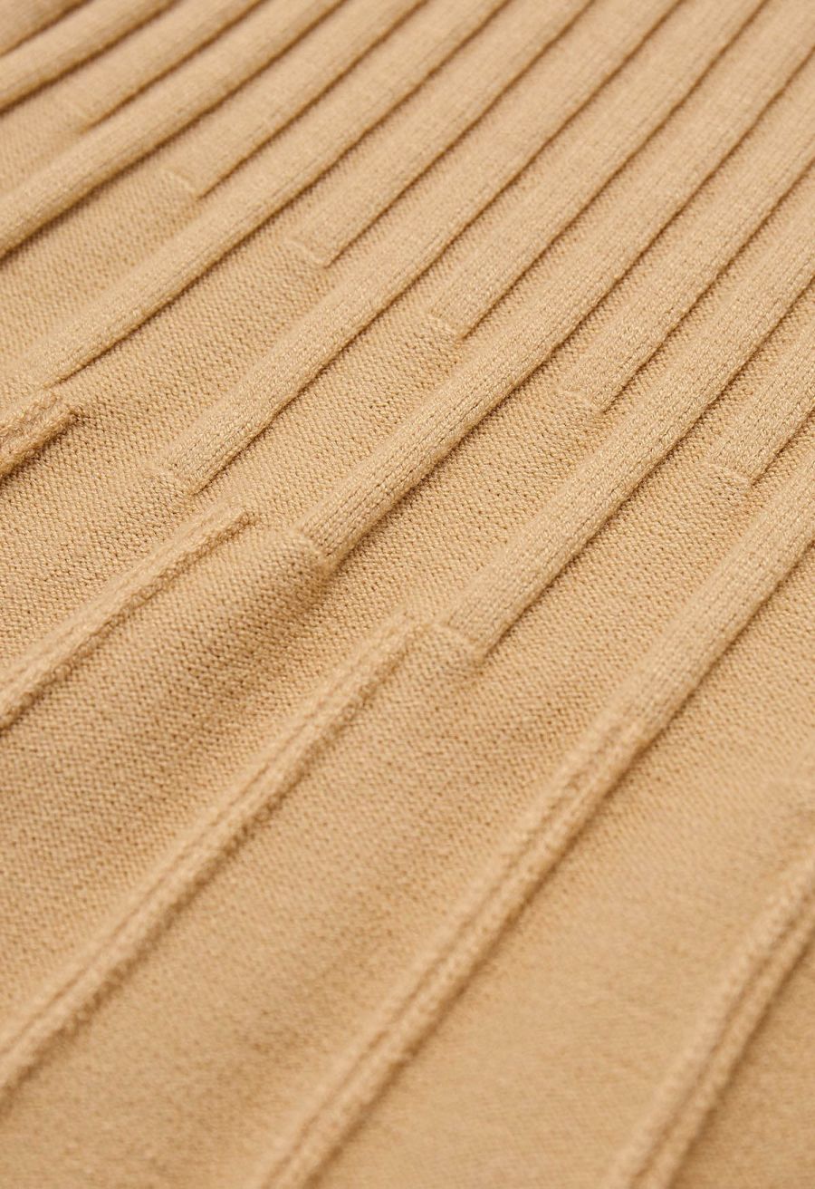 Mock Neck Pleated Knit Twinset Dress in Apricot