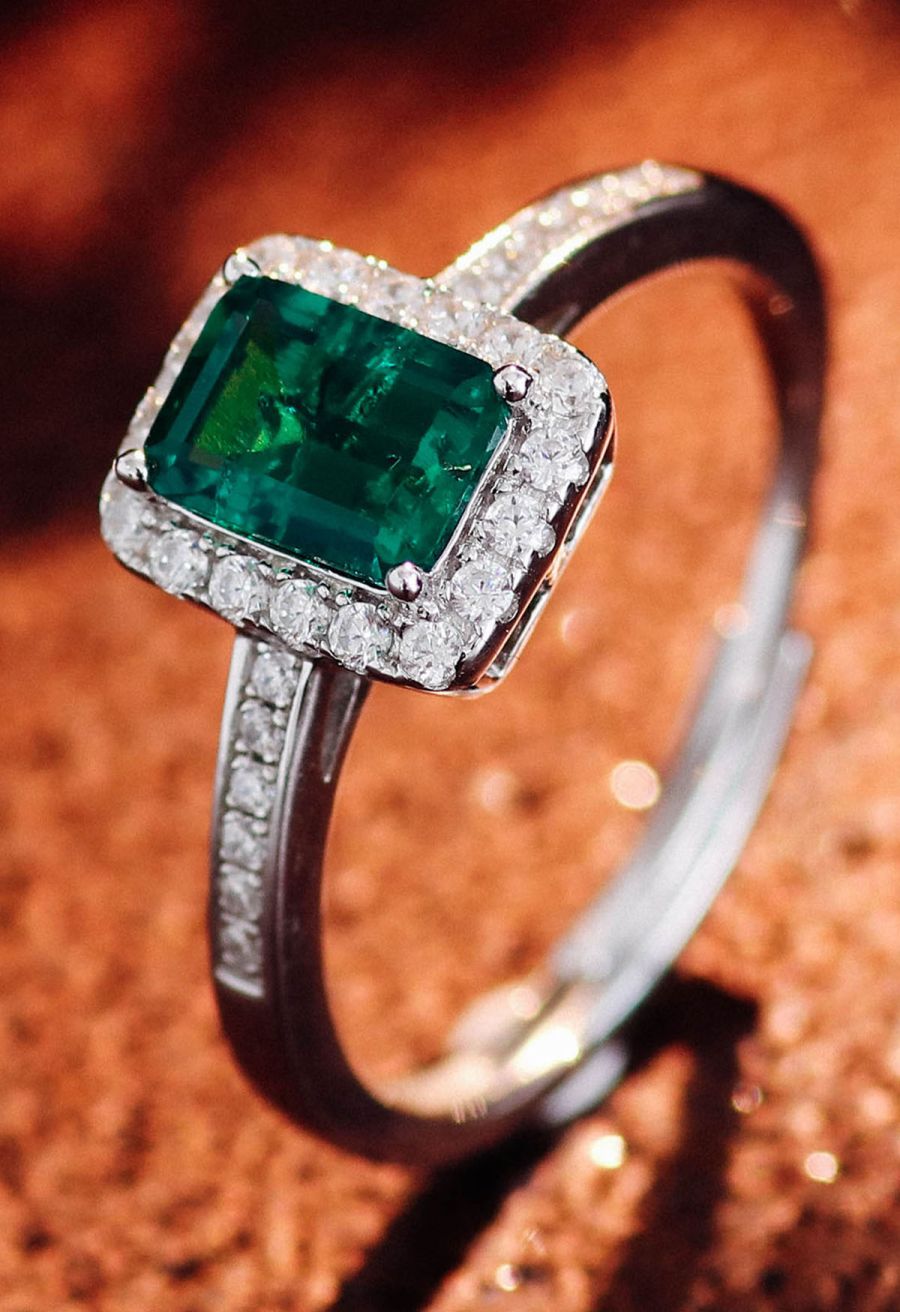 Emerald Gem Channel Set Diamond Ring