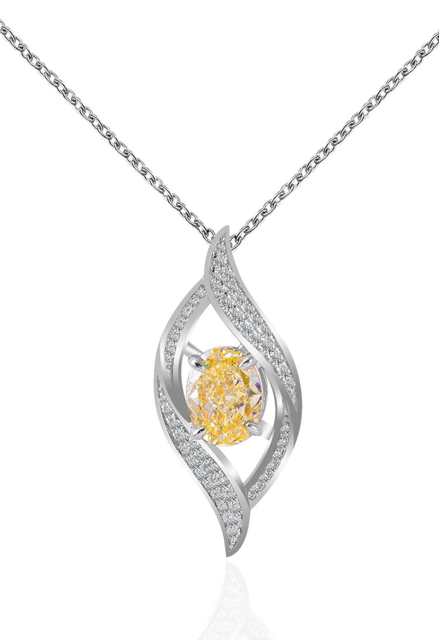 Hollow Leaf Shape Yellow Crystal Cubic Zirconia Necklace