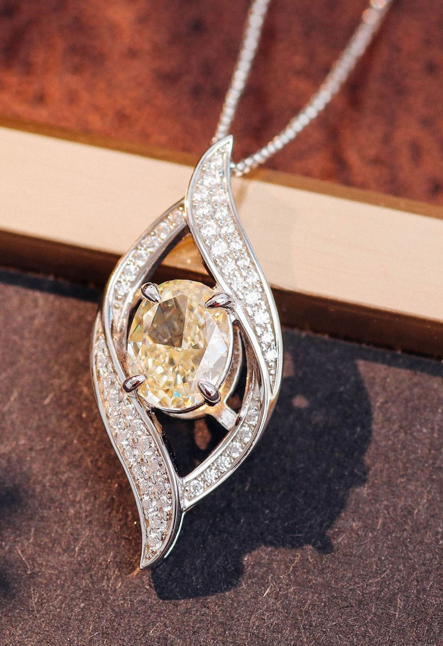 Hollow Leaf Shape Yellow Crystal Cubic Zirconia Necklace