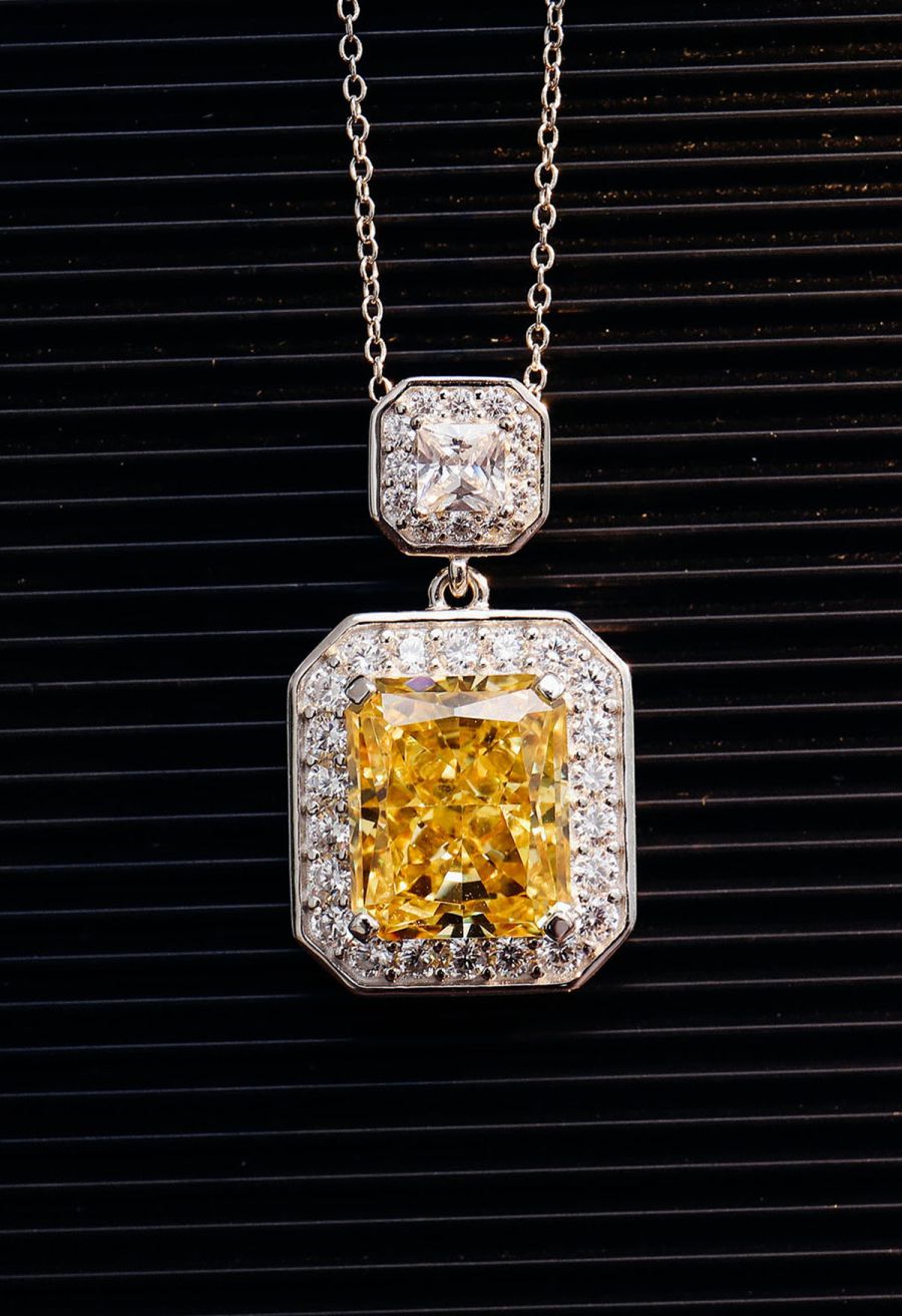 Rectangle Yellow Crystal Cubic Zirconia Necklace