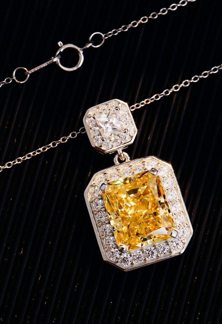 Rectangle Yellow Crystal Cubic Zirconia Necklace