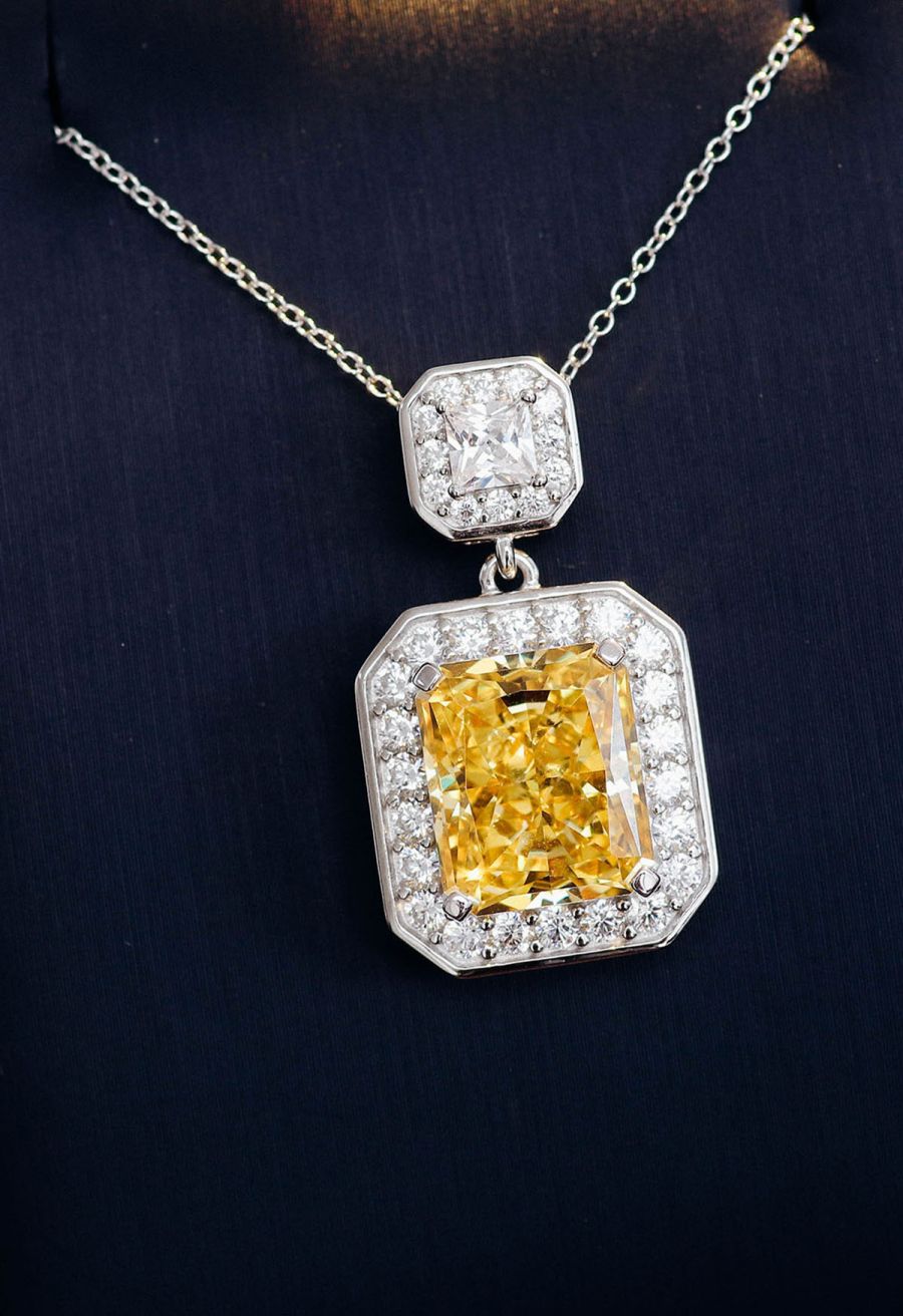 Rectangle Yellow Crystal Cubic Zirconia Necklace