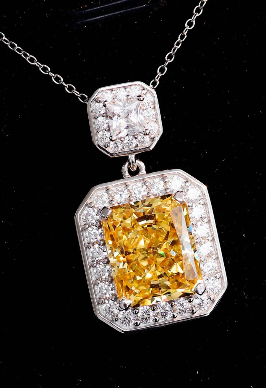 Rectangle Yellow Crystal Cubic Zirconia Necklace