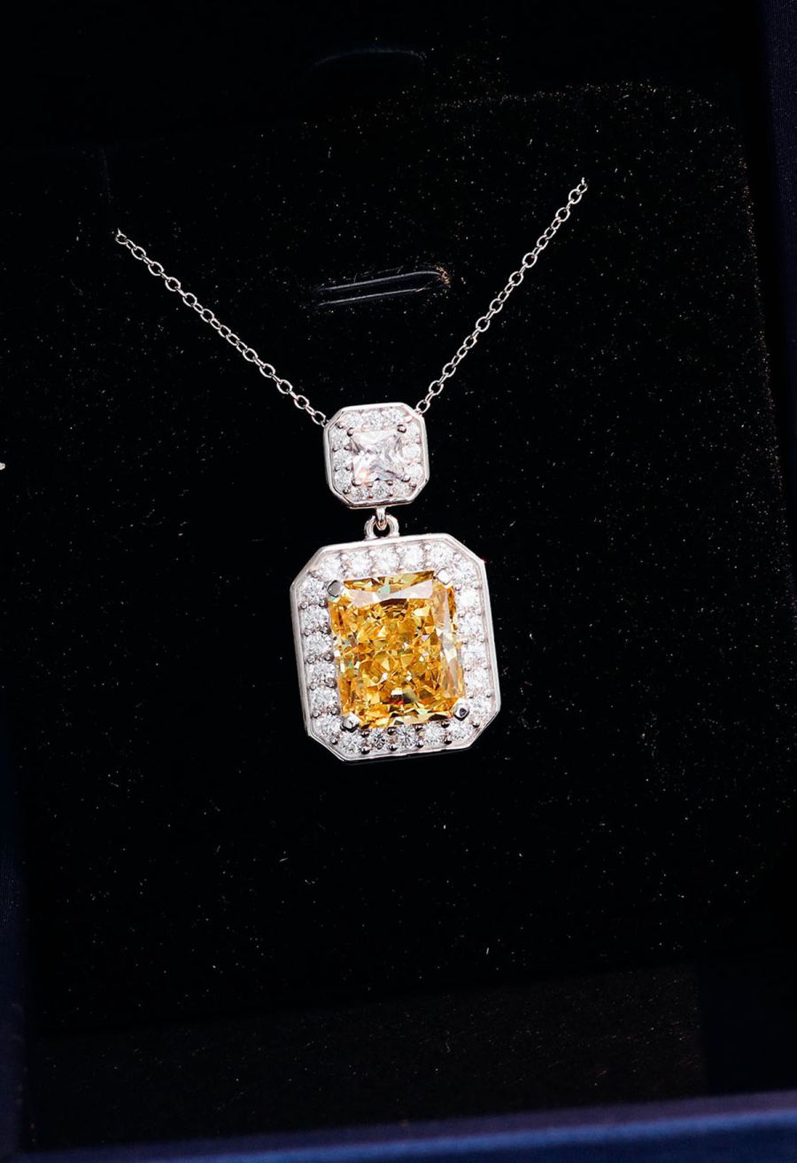 Rectangle Yellow Crystal Cubic Zirconia Necklace