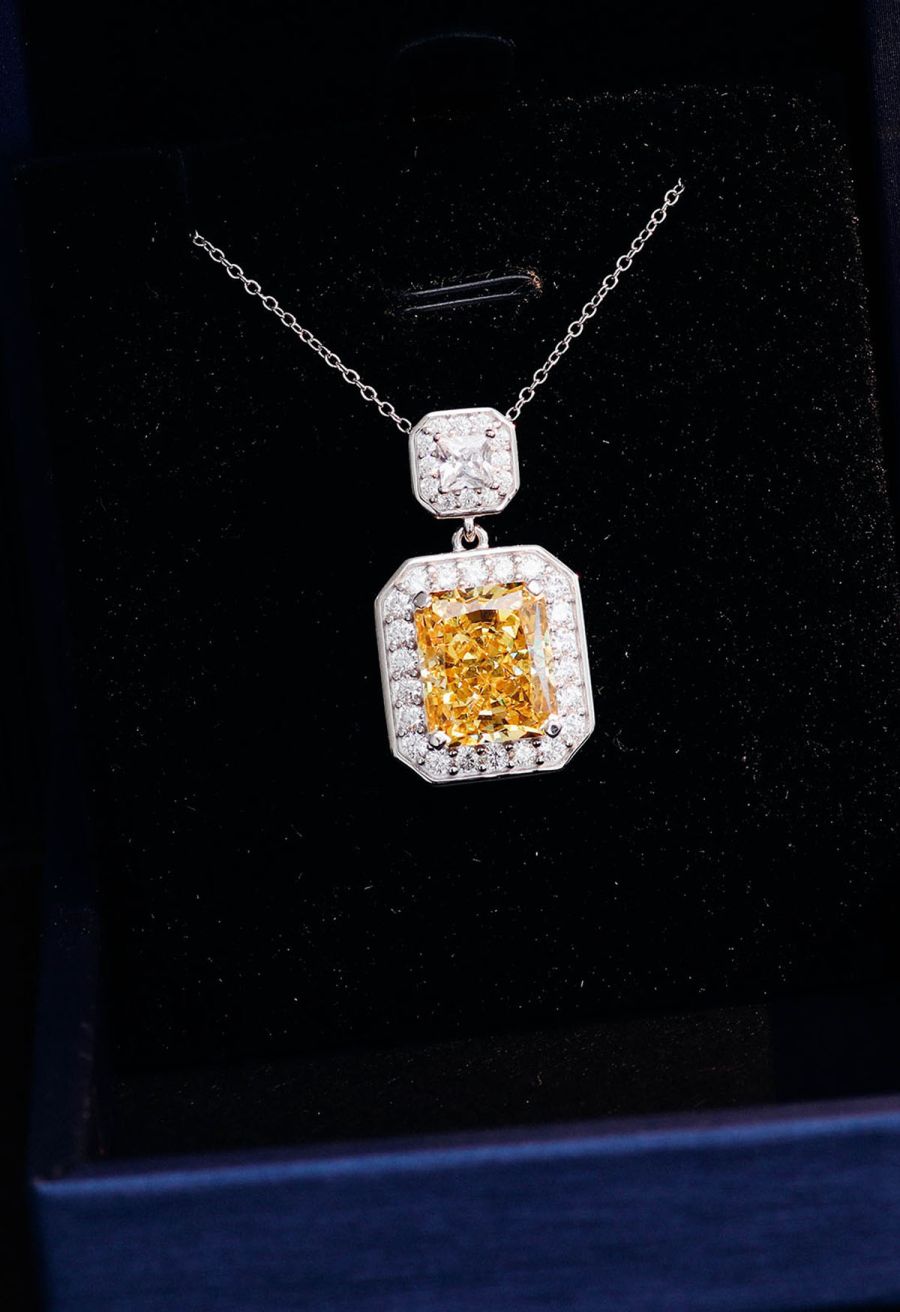Rectangle Yellow Crystal Cubic Zirconia Necklace