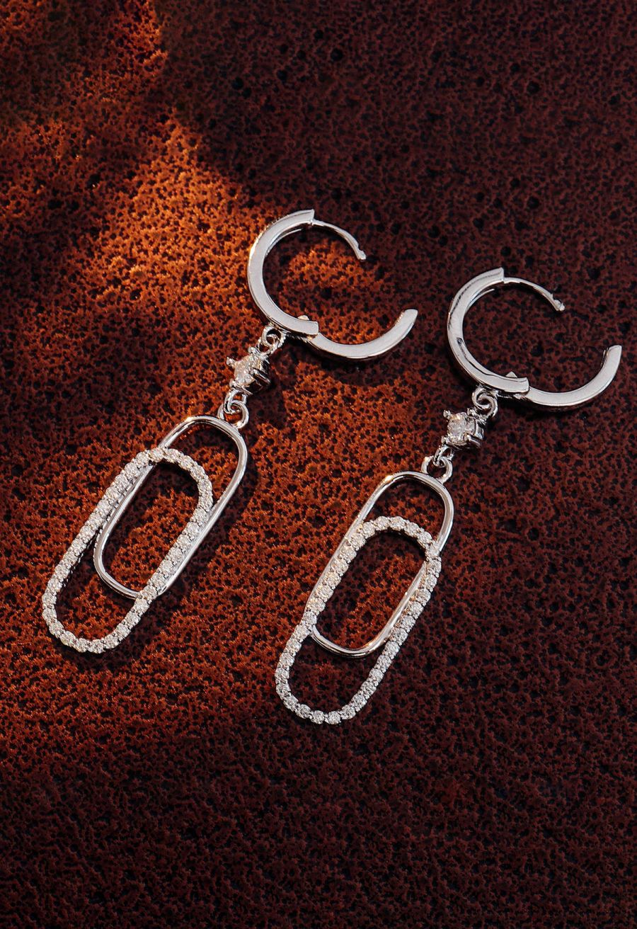 Double Paperclip Moissanite Diamond Earrings