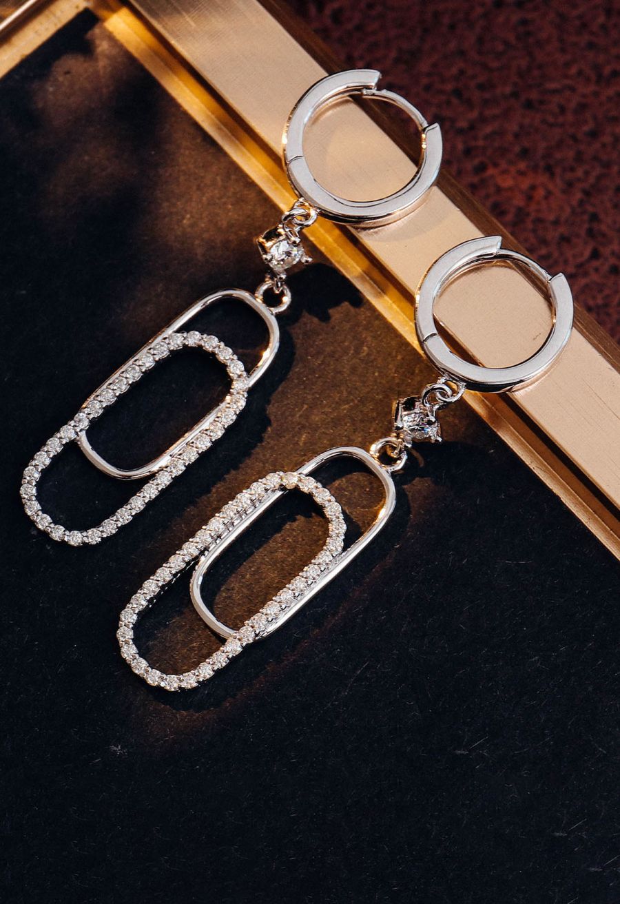 Double Paperclip Moissanite Diamond Earrings