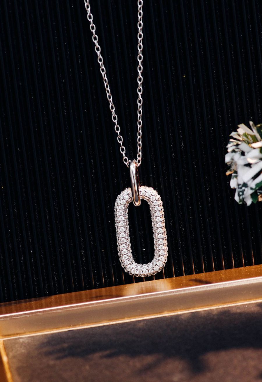 Rectangle Full Moissanite Diamond Necklace