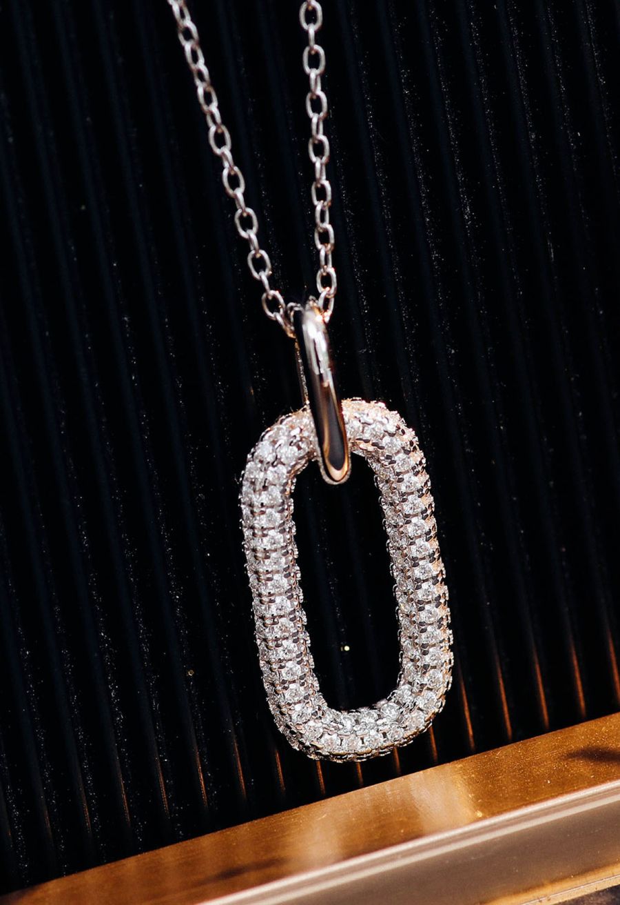 Rectangle Full Moissanite Diamond Necklace
