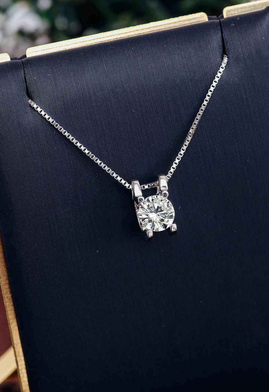 Single Diamond Four Prong Moissanite Necklace
