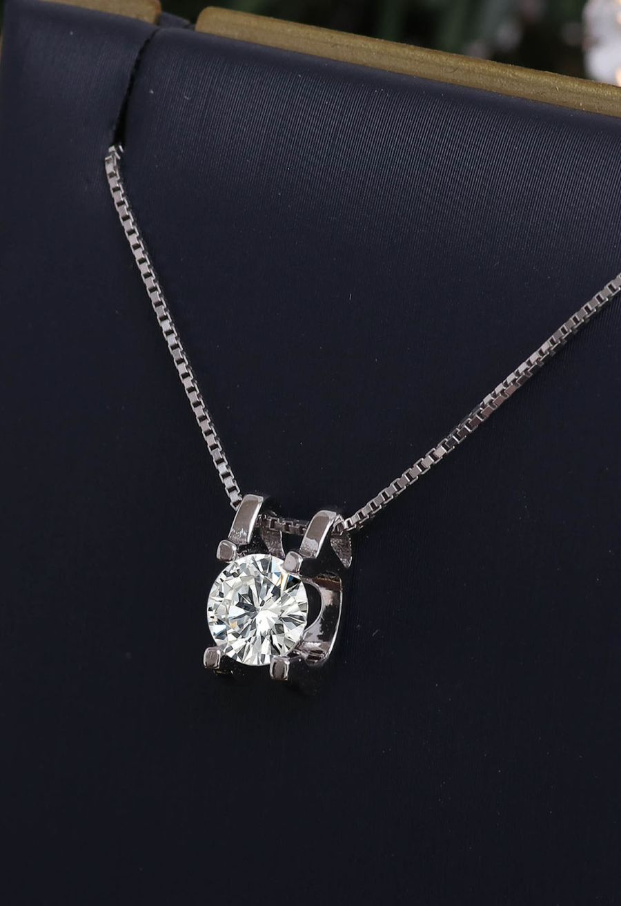 Single Diamond Four Prong Moissanite Necklace