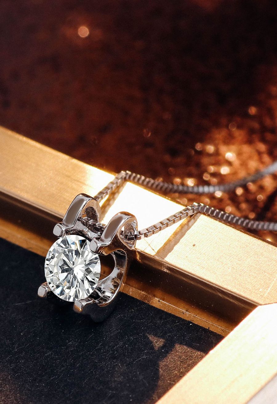 Single Diamond Four Prong Moissanite Necklace