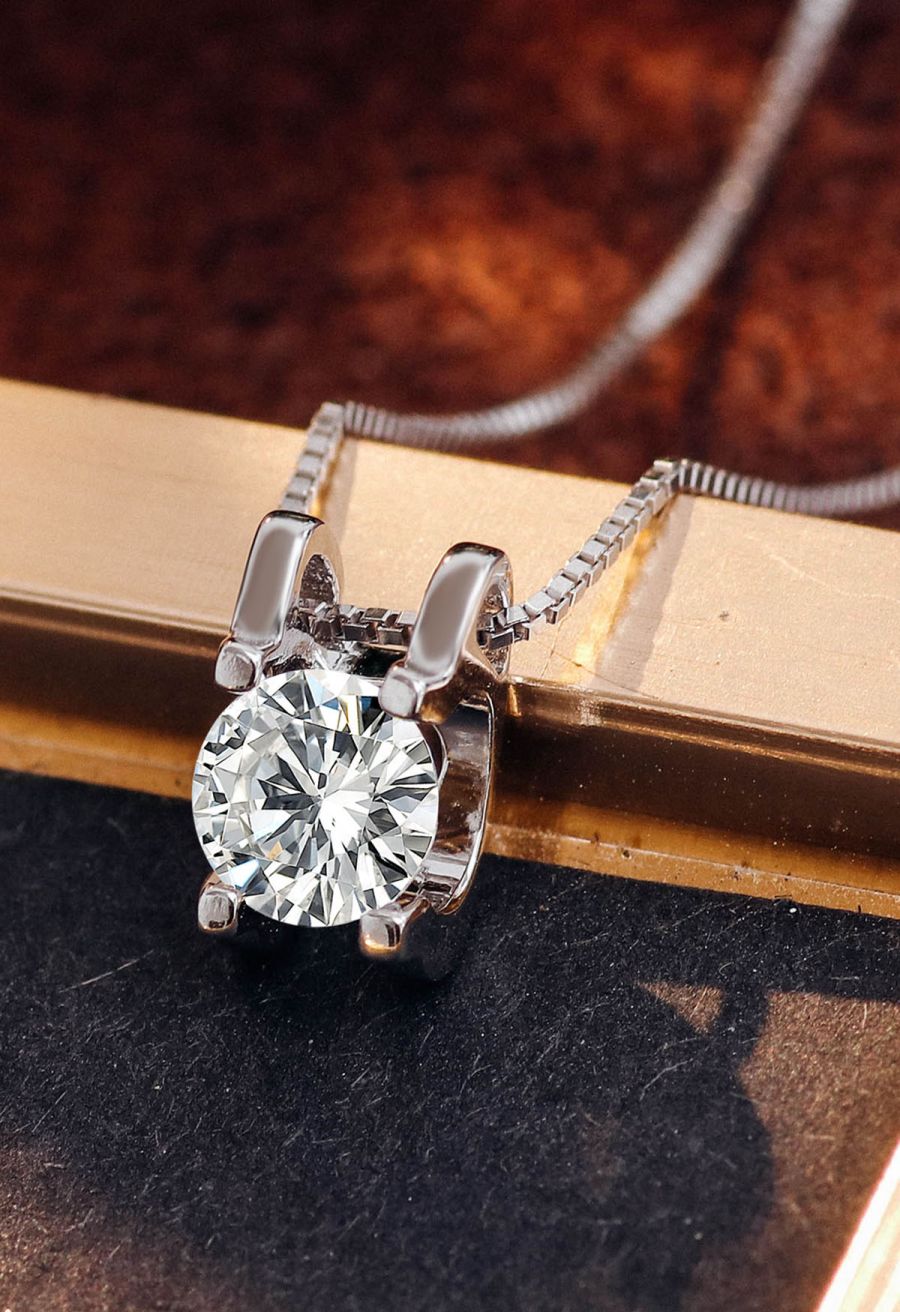 Single Diamond Four Prong Moissanite Necklace