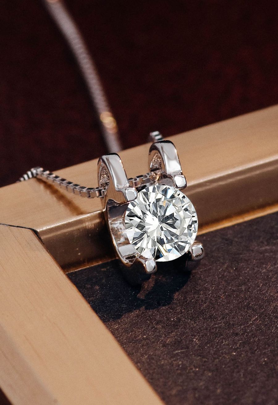Single Diamond Four Prong Moissanite Necklace