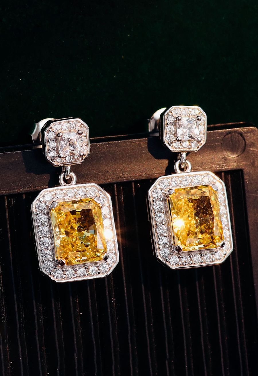Rectangle Yellow Crystal Cubic Zirconia Earrings