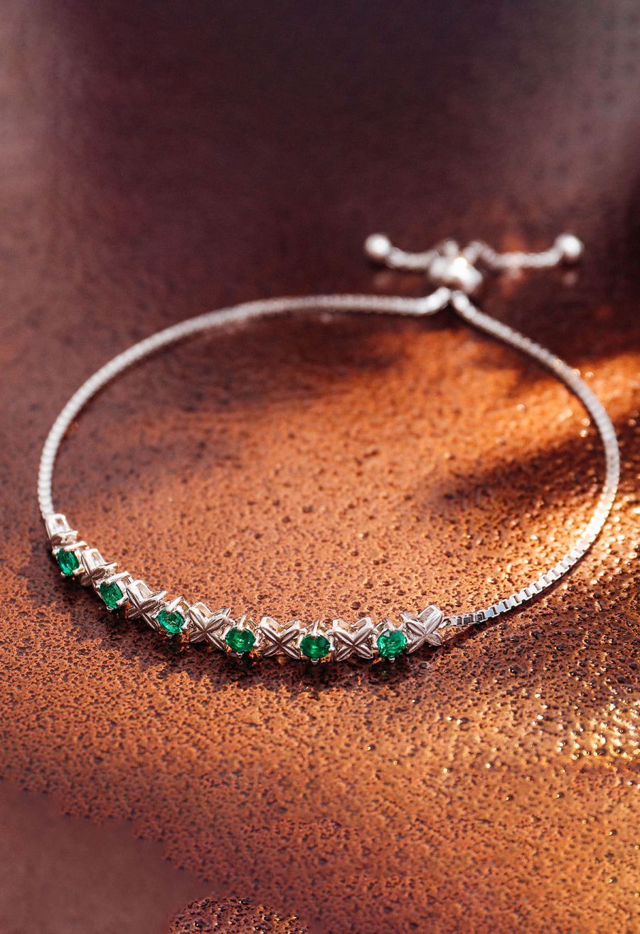 Emerald Gem Four Leaf Bracelet