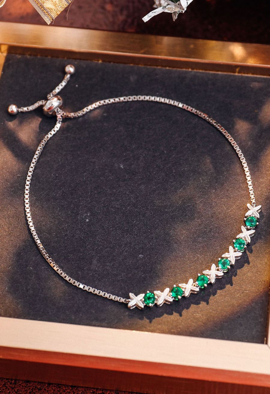 Emerald Gem Four Leaf Bracelet