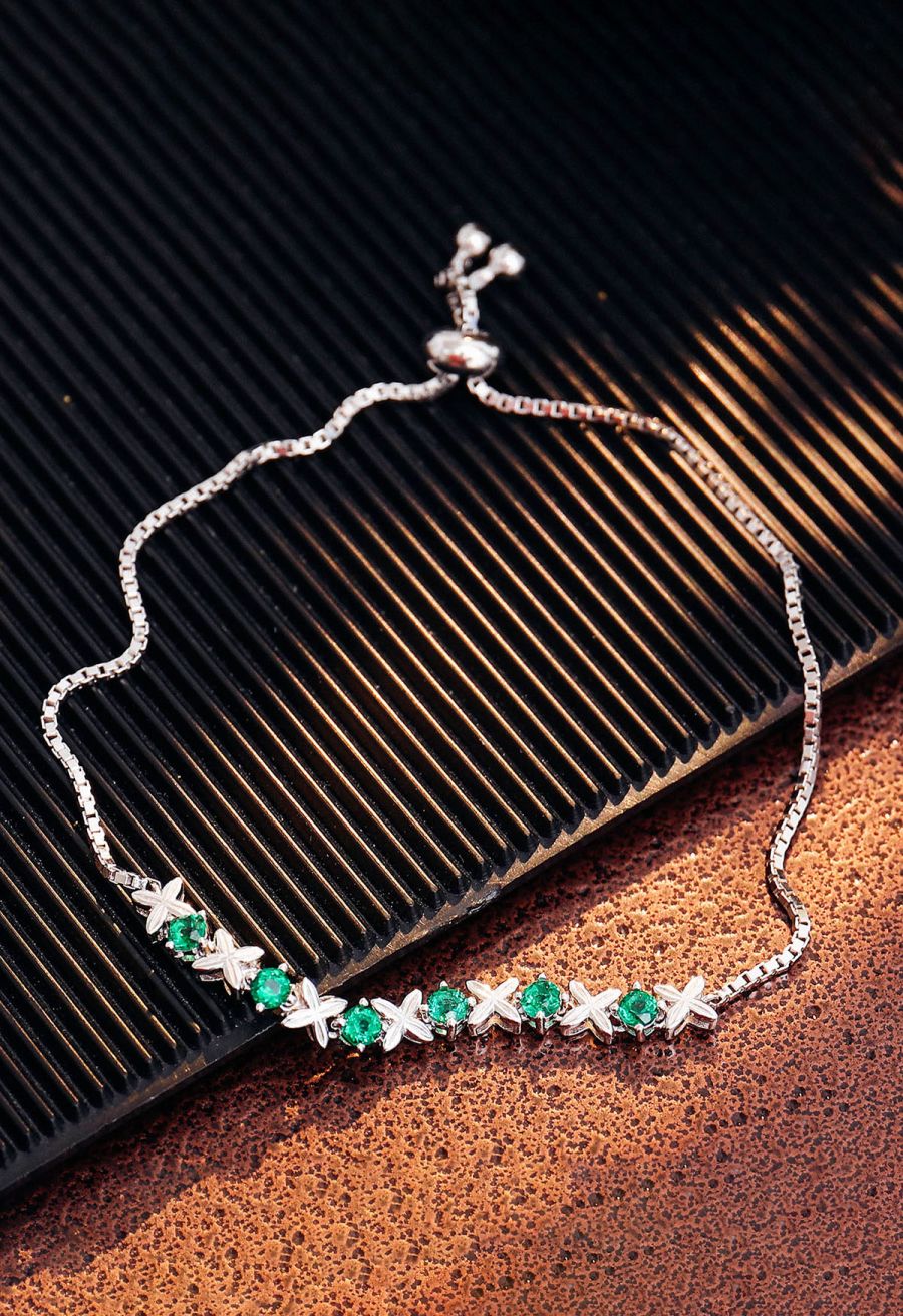 Emerald Gem Four Leaf Bracelet
