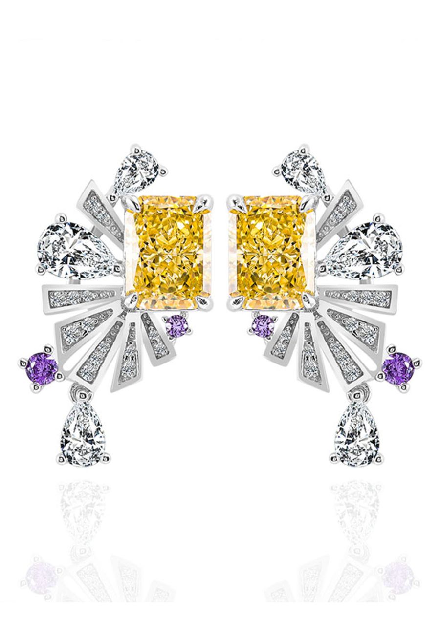 Yellow Crystal Fan Shape Cubic Zirconia Earrings