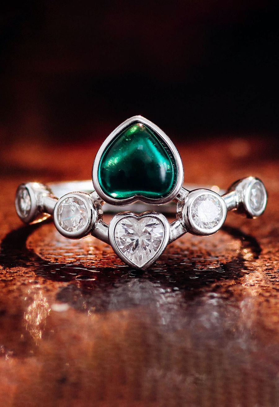 Emerald Heart Gem Diamond Ring