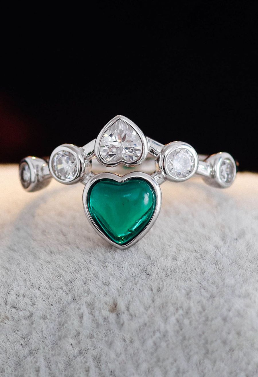 Emerald Heart Gem Diamond Ring