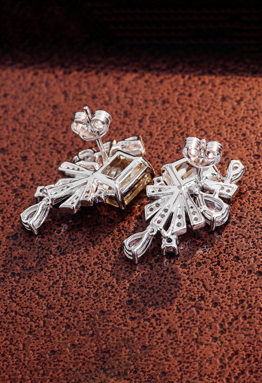 Yellow Crystal Fan Shape Cubic Zirconia Earrings