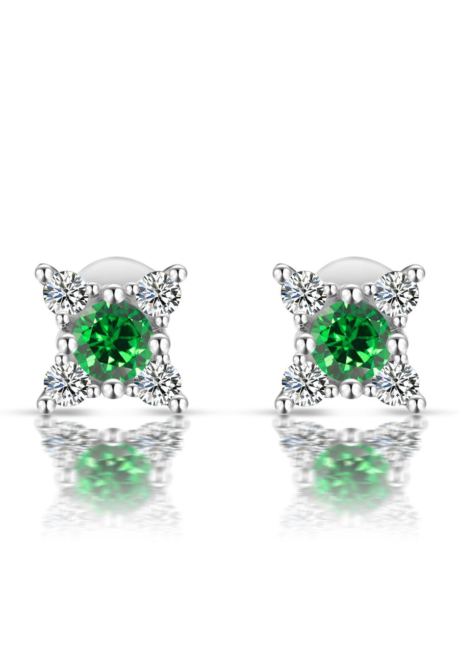 Four Angle Star Emerald Gem Earrings