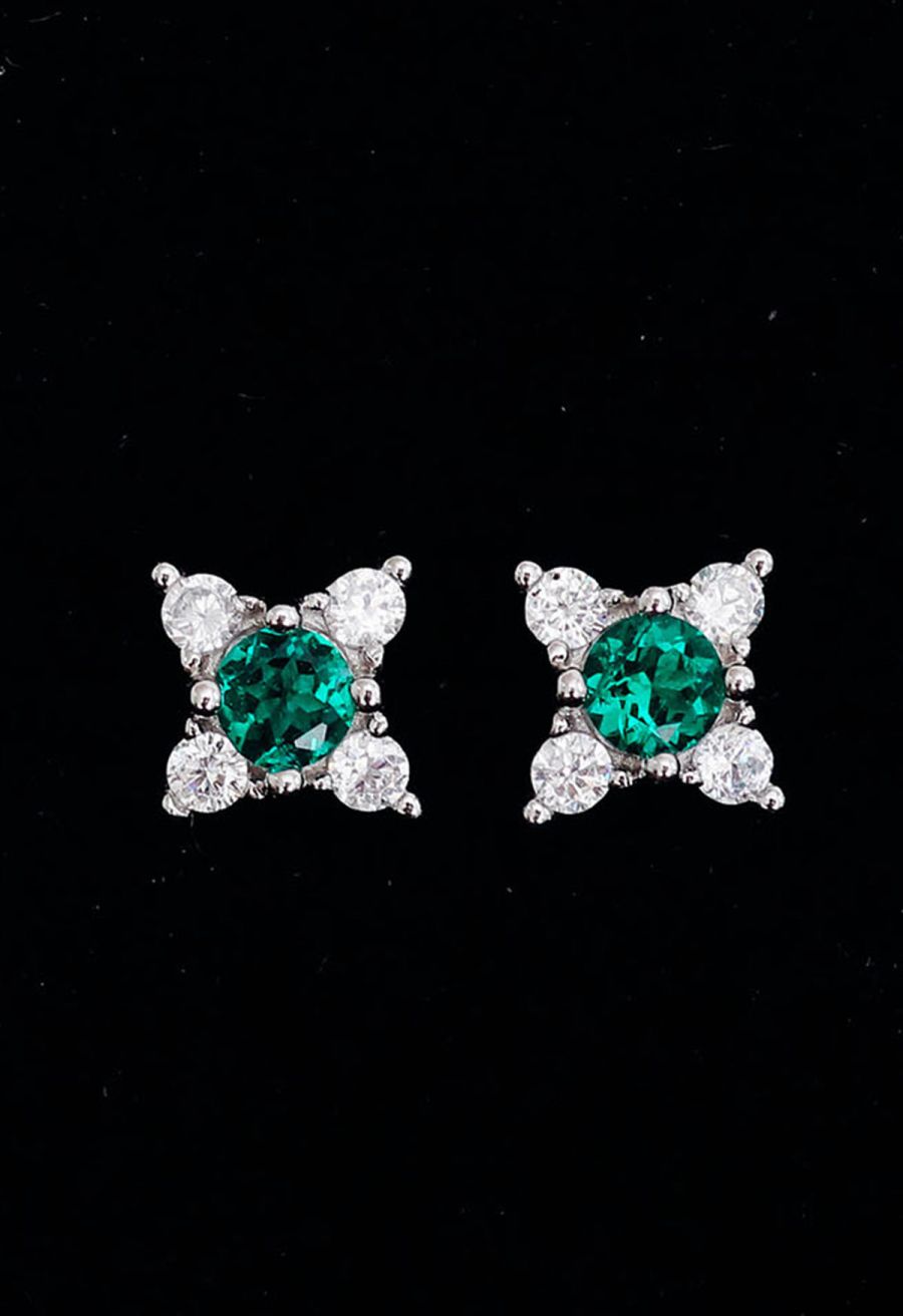 Four Angle Star Emerald Gem Earrings
