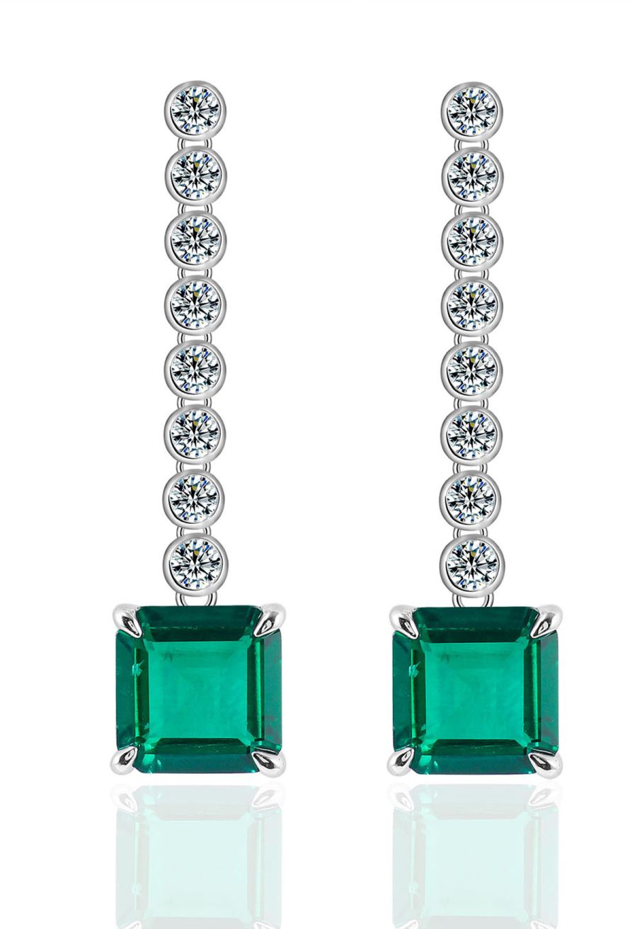 Asscher Cut Emerald Gem Drop Earrings