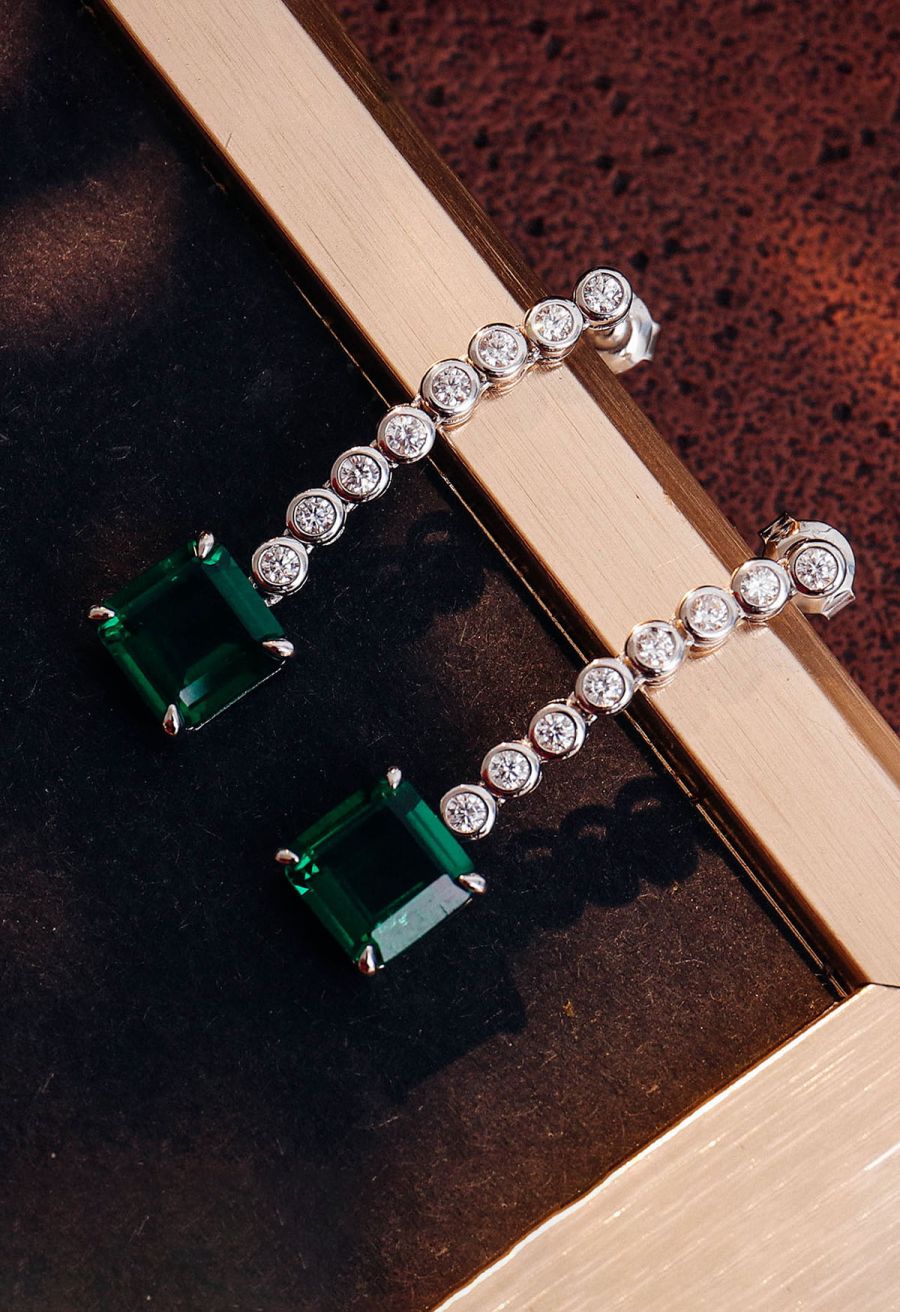 Asscher Cut Emerald Gem Drop Earrings