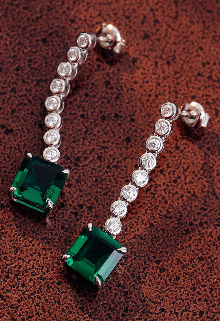 Asscher Cut Emerald Gem Drop Earrings