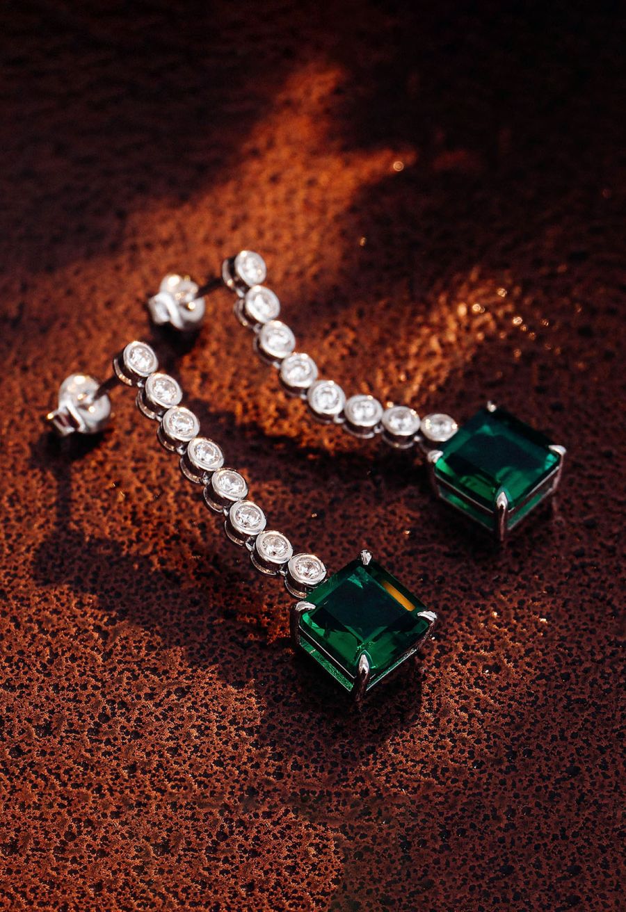 Asscher Cut Emerald Gem Drop Earrings
