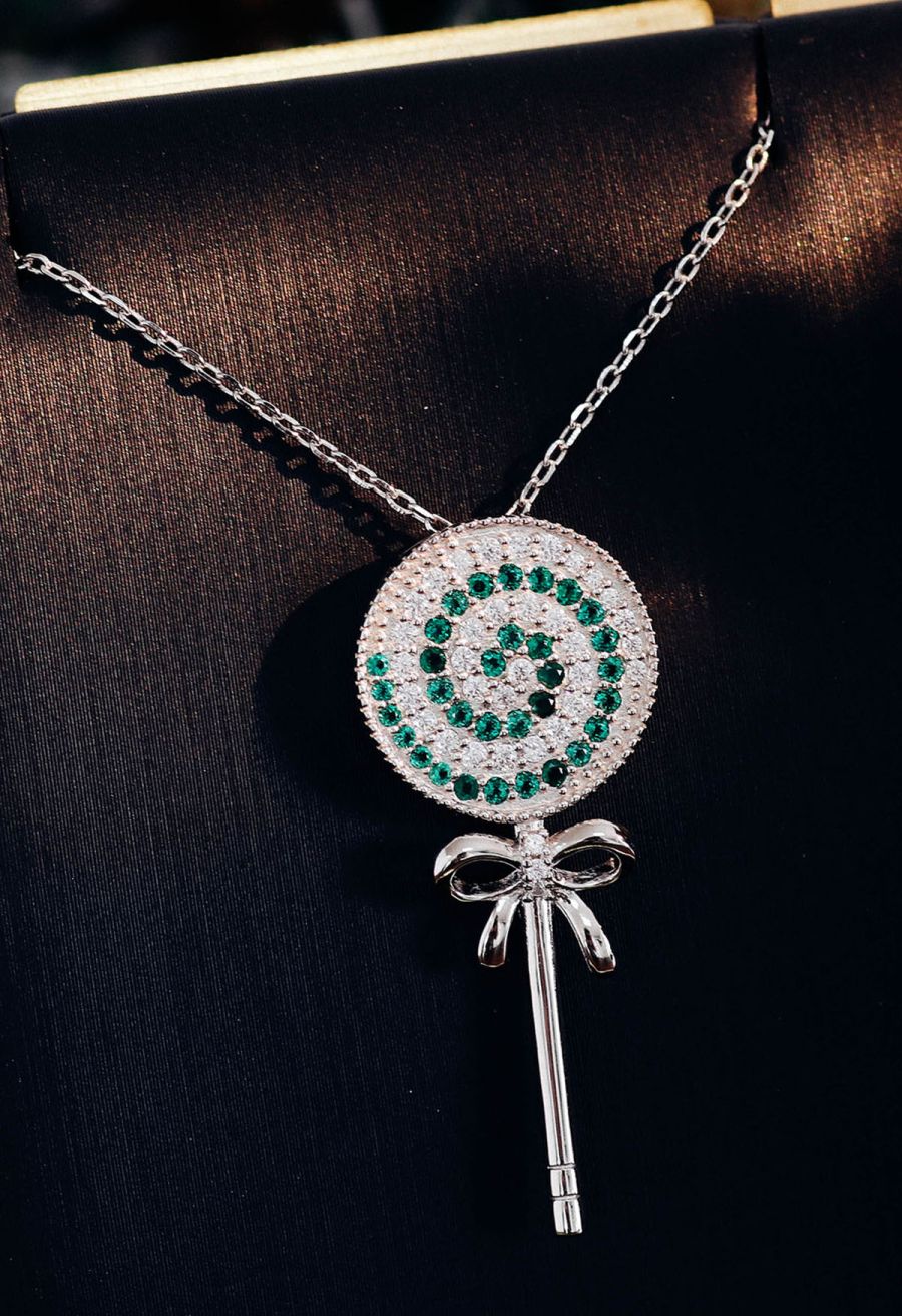 Lollipop Pendant Emerald Gem Necklace